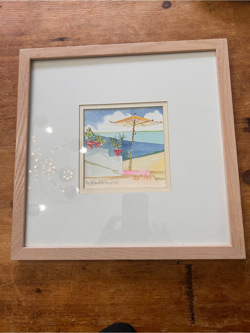 Ann Irvine orig art watercolor framed  "The Afterdeck - Key West," Florida